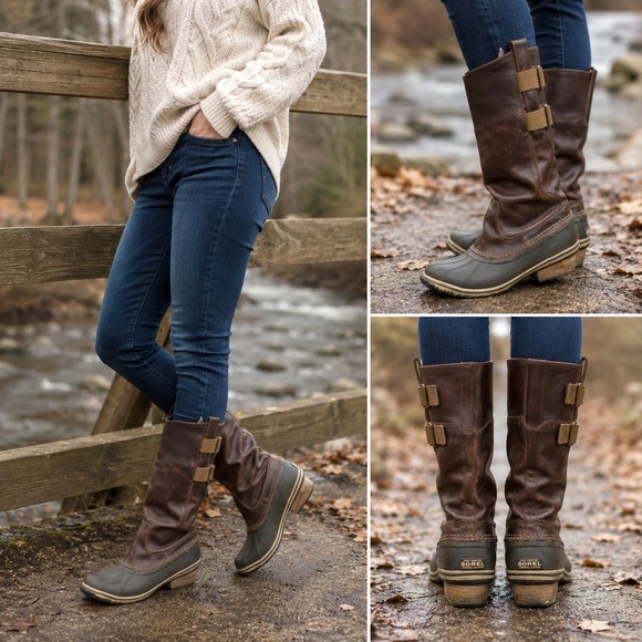 Sorel Shoes - Sorel Slimpack NL2321 Tall Waterproof Duck Boots Brown Leather Riding Womens 8.5